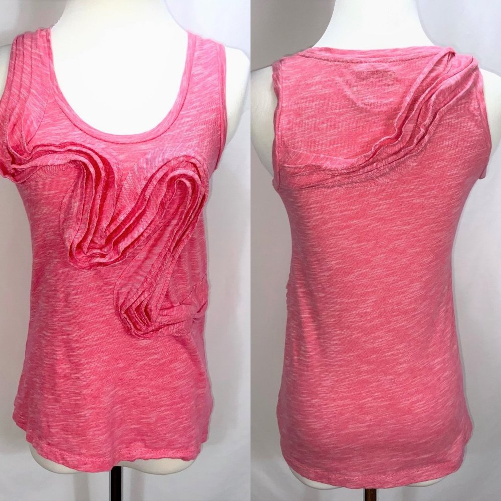 Anthropologie Little Yellow Button Swirl Sleeveless Knit Top Tank T-Shirt